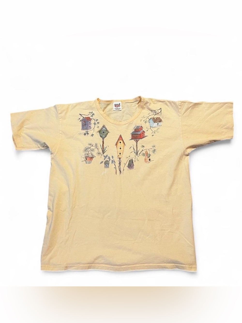 Anvil Soft Yellow Birdhouse Graphic Tee - Women’s #vintage